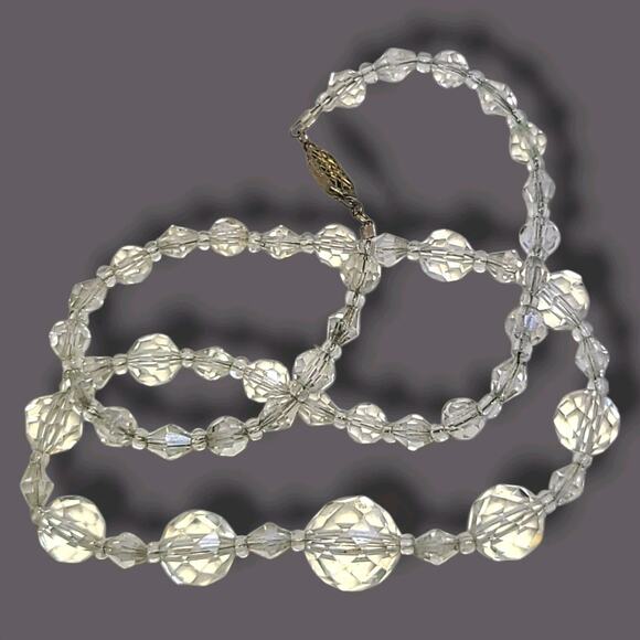 Vintage Goldette Faceted Rock Crystal Graduated Necklace - Picture 1 of 7